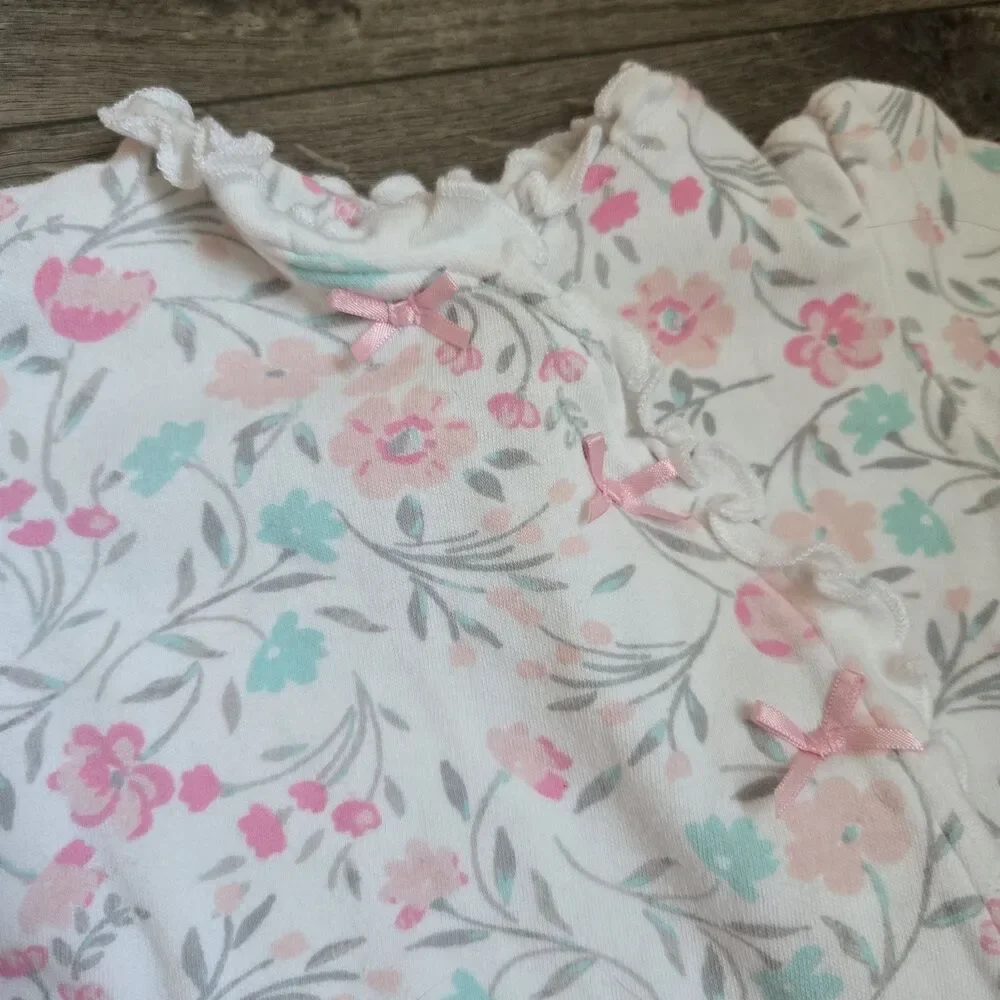 Little Me Newborn Girl NB 3Pc Lot Pima Cotton Floral Footie Sleeper Romper Set